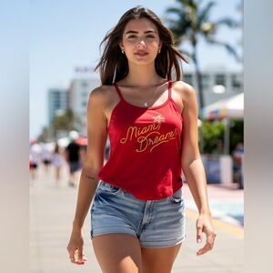 Free Press Miami Dreams Graphic Tank Top Coral Gold XS